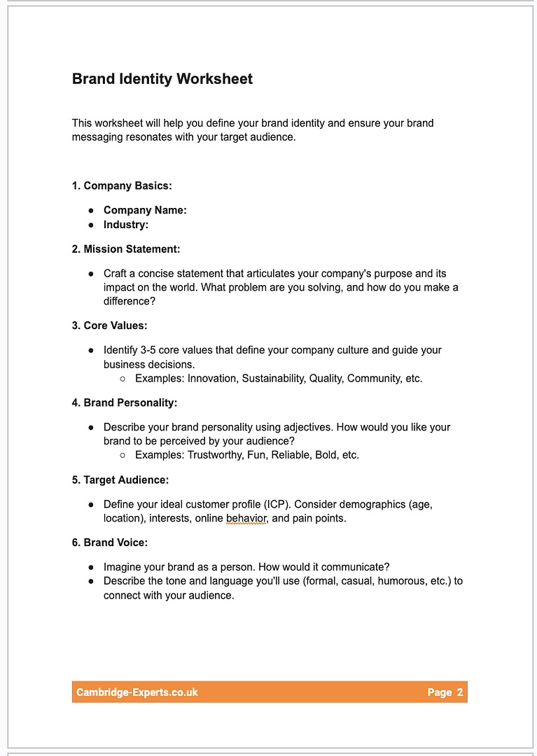 Brand Identity Worksheet