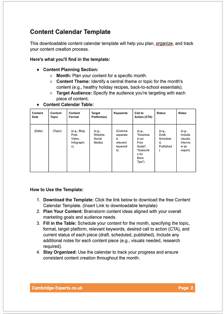 Content Calendar Template